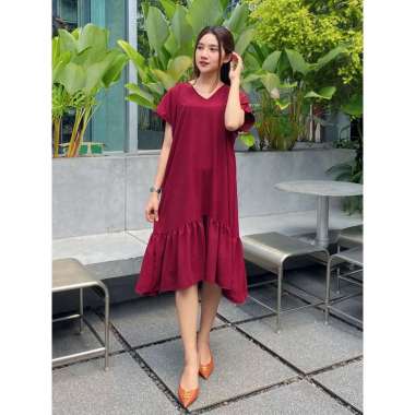 Jennie Dress Daster Kekinian Wanita Ruffle Kerah V neck Crinkle Airflow Jumbo | Daster Airflow Oblon