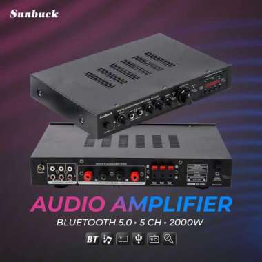 Audio Bluetooth 5.0 Amplifier 5 Ch Remote 2000W AV-298BT Amplifier Mixer Speaker Active Subwoofer Rakitan Kit Mobil Bass Modul Power Dat Denon Cla IH Hitam