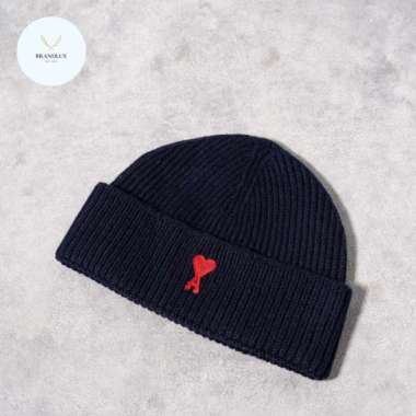 AMI PARIS Ami de coeur wool beanie Navy - 100% Authentic