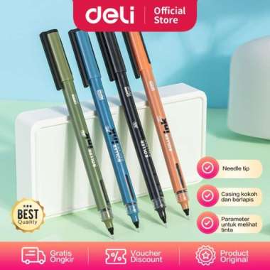 Deli Roller Gel Pen Tinta Hitam 0.5mm Desain Warna Warni - S1658