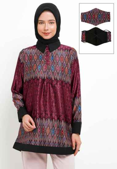 Inas Blouse In Pink Batik Print W/ Mask S