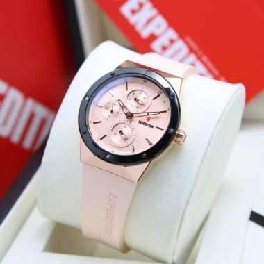 JAM TANGAN WANITA EXPEDITION 6818 / E 6818 / E6818 RUBBER ORIGINAL RG BLACK PEACH