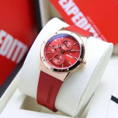 JAM TANGAN WANITA EXPEDITION 6818 / E 6818 / E6818 RUBBER ORIGINAL ROSEGOLD RED