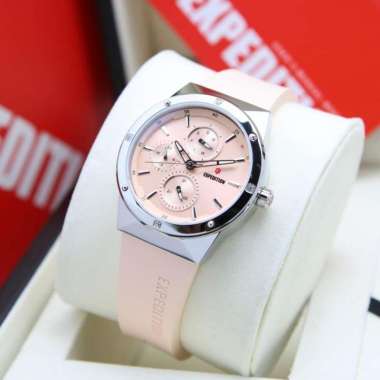 JAM TANGAN WANITA EXPEDITION 6818 / E 6818 / E6818 RUBBER ORIGINAL SILVER PEACH