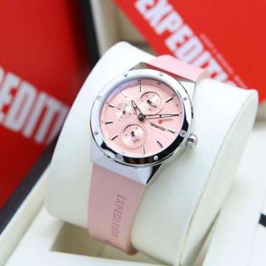 JAM TANGAN WANITA EXPEDITION 6818 / E 6818 / E6818 RUBBER ORIGINAL SILVER PINK