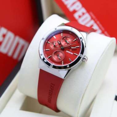JAM TANGAN WANITA EXPEDITION 6818 / E 6818 / E6818 RUBBER ORIGINAL SILVER RED
