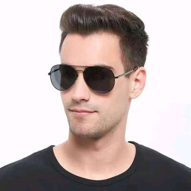 LS Kacamata Bulat Aviator Anti Silau Siang Dan Malam Polarized Mewah Unisex Black Frame Grey