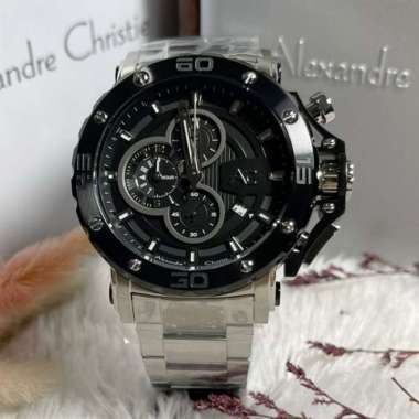 Original 100%!! Alexandre Christie Pria AC 9205 / AC9205 Rantai Silver Black Garansi Resmi 1 tahun