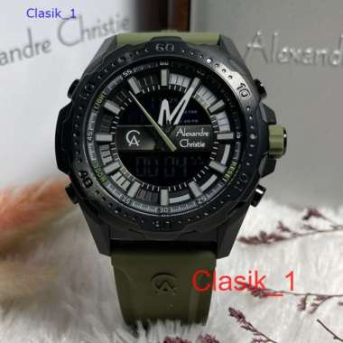 Original 100%!! Jam Alexandre Christie Pria AC 9370 AC9370 Black Green Army Garansi Resmi 1 Tahun
