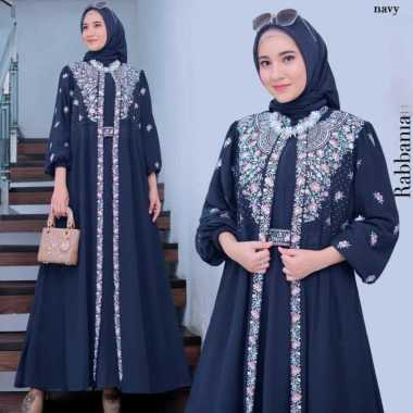 Rabbania Dress - Gamis Muslim Ramadhan Lebaran Bordir Mewah Wanita New NAVY