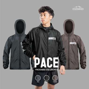 Jaket Running Olahraga Polyester Unisex Cozmeed Running Pace Black M