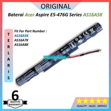 Baterai Battery Batre Laptop Acer Aspire E15 E5-475 475G E5-575 575G AS16A5K Original Garansi 6 Bula