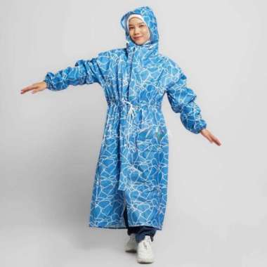 Jas Hujan Wanita Gamis 82009 Muslimah Hijabers Terusan Mantel Motif Abstrak Biru