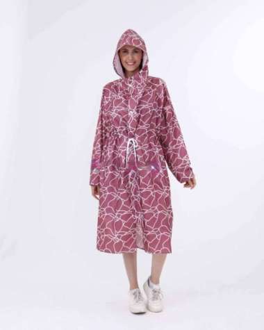 Jas Hujan Wanita Gamis 82009 Muslimah Hijabers Terusan Mantel Motif Abstrak Merah
