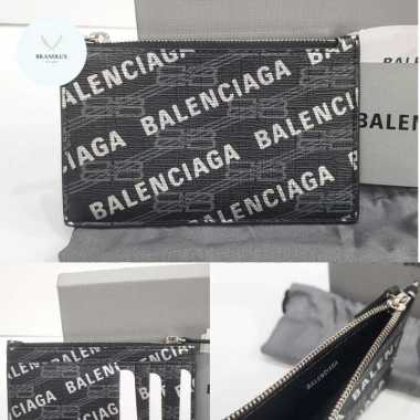 BALENCIAGA Monogram zip Wallet Logo Card Case - 100% Authentic
