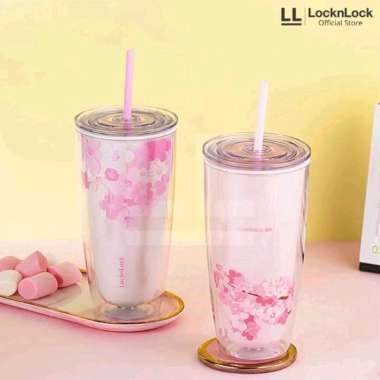 Lock n Lock Exclusive Botol Minum Double Wall Cold Cup Cherry Blossom 750ml Pink - White