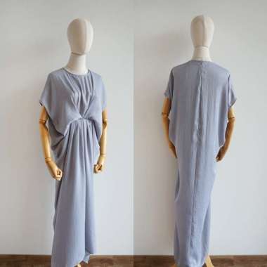 Benangsari Safira Kaftan Satin Wanita Dress Silver Blue