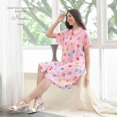 Dress Rayon Kancing Motif Novia Novia Pink