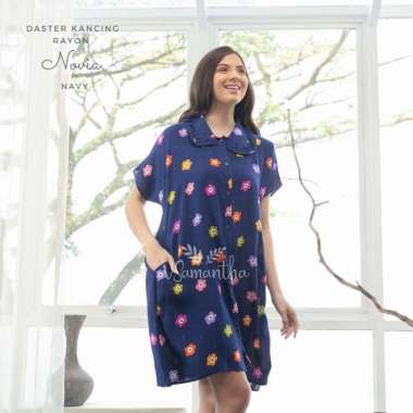 Dress Rayon Kancing Motif Novia Novia Navy