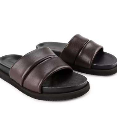 OM32 SANDAL PRIA OBERMAIN ORIGINAL SENDAL SLIDE KULIT ASLI ORI BRANDED COKLAT BROWN