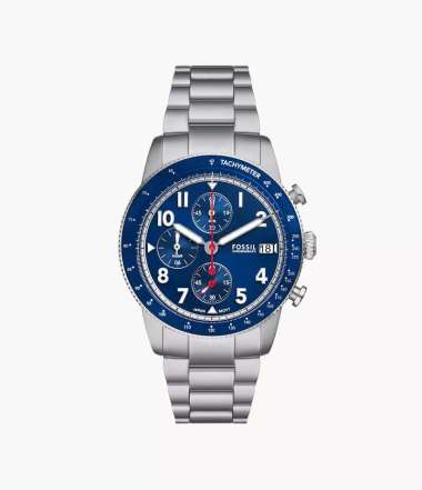 Fossil Sport Silver Blue Chrono Jam Tangan Pria 42MM FS6047