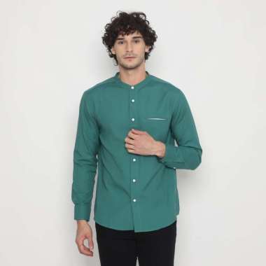 Platini Kemeja Pria Shanghai Lengan Panjang Katun Linen Hijau Toska 22017 M