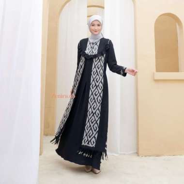 Dress Kondangan Gamis Pesta Mewah Busui Dress Tenun Hitam M