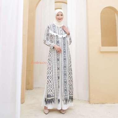 Dress Kondangan Gamis Pesta Mewah Busui Dress Tenun Putih Abu L