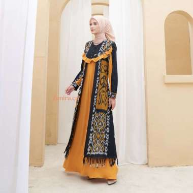 Dress Kondangan Gamis Pesta Mewah Busui Dress Tenun Mustard M
