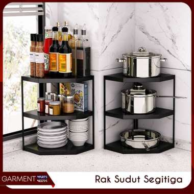 Rak Dapur Susun Sudut Rak Bumbu Meja 2 3 Susun Besi Stainless Steel Anti Karat Kuat Kokoh Hitam Puti