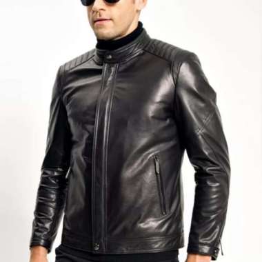WOLFS jaket kulit pria terbaru/ jaket kulit original pria-jaket kulit asli pria-jaket kulit asli Garut /jaket kulit asli garut terbaru Hitam M