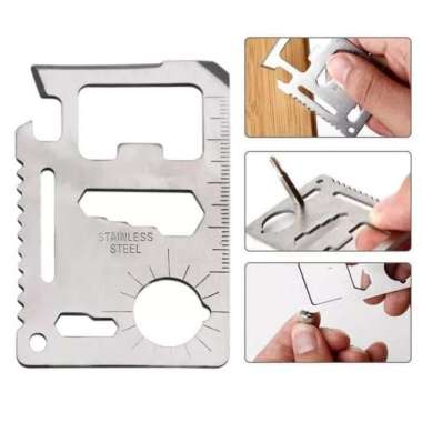 Kartu 11 Fungsi kunci pas stainless steel Survival Kit Tool Card SILVER12in1