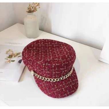 Topi Baret Oktagonal Korean Style Gaya Retro Import Berkualitas Merah