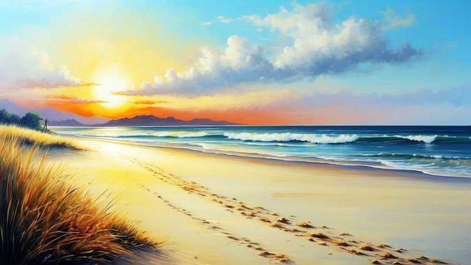 Terbaru! Lukisan Kanvas Pemandangan Pantai dan Lautan yang Indah