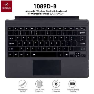 ROCKWARE RW-1089D-B - Magnetic Wireless Keyboard Surface Pro 3-4-5-6-7 Black