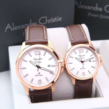 ALEXANDRE CHRISTIE AC 1029 / AC1029 ROSEGOLD BROWN COUPLE LEATHER ORI