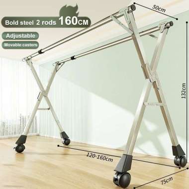 RM Jemuran Baju Dengan Roda Jemuran Baju Lipat Double tiang160+Roda