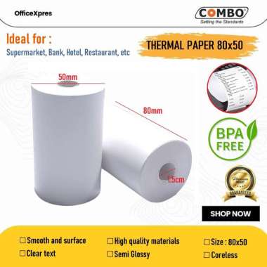 Thermal Paper 80x50B / Kertas Thermal Roll 80 x 50 / Kertas Struk Roll / Kertas SPBU / Kertas Roll /