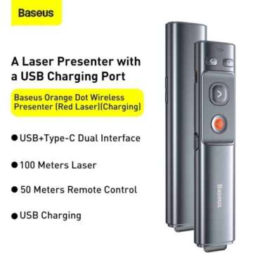 BASEUS LASER POINTER WIRELESS PRESENTER RED LASER PRESENTASI ORANGE DOT Red (Charging)