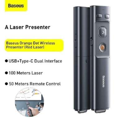 BASEUS LASER POINTER WIRELESS PRESENTER RED LASER PRESENTASI ORANGE DOT Red (Battery)