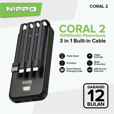 Hippo Power Bank Coral 2 10000 mAh Output 2,4A Smaert Detect Charger flight friendly Garansi Resmi