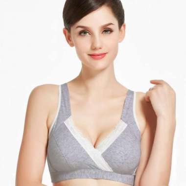Crossover Maternity Nursing Bra Menyusui Hamil Tanpa Kawat Katun AS196 Pink Bunga - 36 80 L