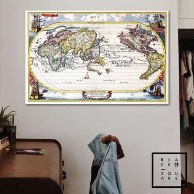 Poster Kayu - Peta Dunia Vintage Retro - 80x60cm #3 Multivariasi Multicolor