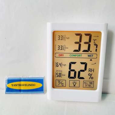 ALAT PENGUKUR SUHU UDARA THERMOMETER SUHU RUANGAN KELEMBAPAN HYGROMETER MAGNET LAMPU KUNING CELCIUS 