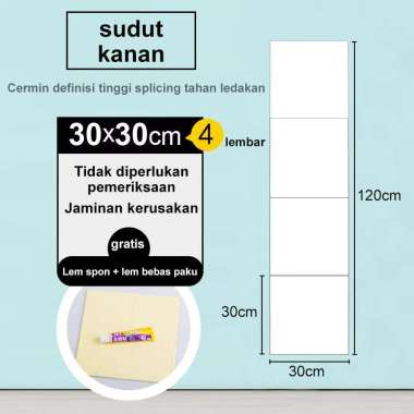 Yup Cermin Stiker Dinding40x40 cm 4 pcs Wallpaper Mir 4pieces/lebar 30cm