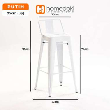 Homedoki Kursi Bar Besi/Kursi Makan/ Kursi Persegi Tinggi / Kursi Outdoor UP-Putih-43*95*30