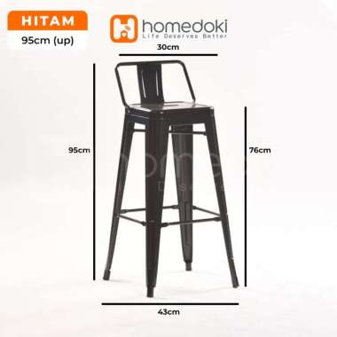 Homedoki Kursi Bar Besi/Kursi Makan/ Kursi Persegi Tinggi / Kursi Outdoor UP-Hitam-43*95*30