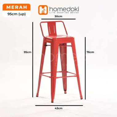 Homedoki Kursi Bar Besi/Kursi Makan/ Kursi Persegi Tinggi / Kursi Outdoor UP-Merah-43*95*30