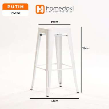 Homedoki Kursi Bar Besi/Kursi Makan/ Kursi Persegi Tinggi / Kursi Outdoor Putih-43*76*30