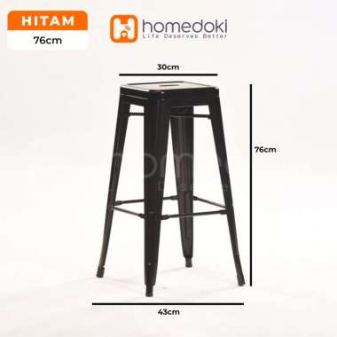 Homedoki Kursi Bar Besi/Kursi Makan/ Kursi Persegi Tinggi / Kursi Outdoor Hitam-43*76*30